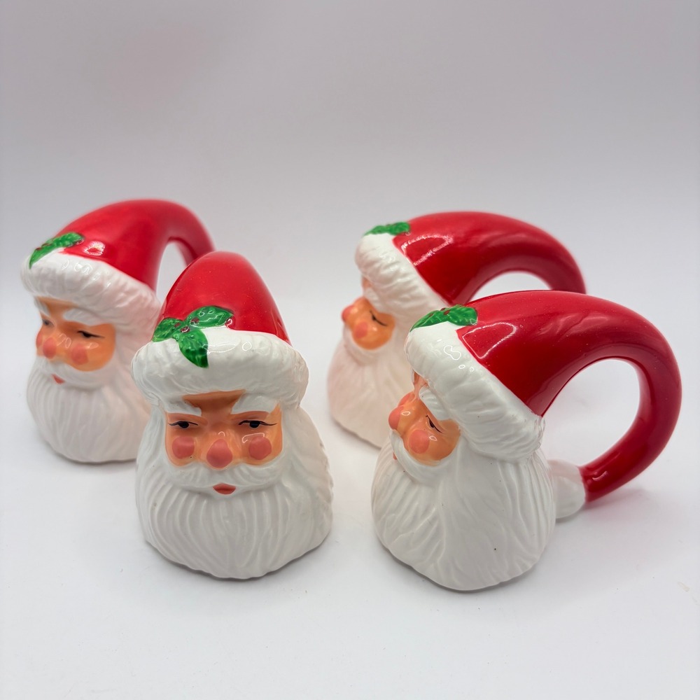 Vintage Santa Claus Ceramic Napkin Rings Set of 4 Christmas Holiday Decor Retro